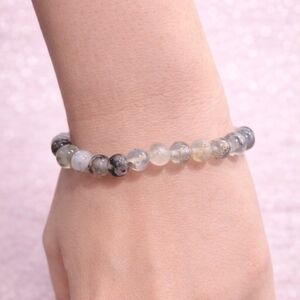 Beaded Gray Agate Stretch Bracelet - Neutral Stone Bracelet